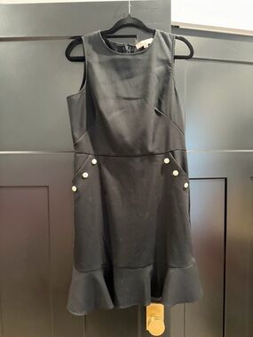 LOFT Black Sleeveless Fit-and-Flare Dress with Pearl Buttons